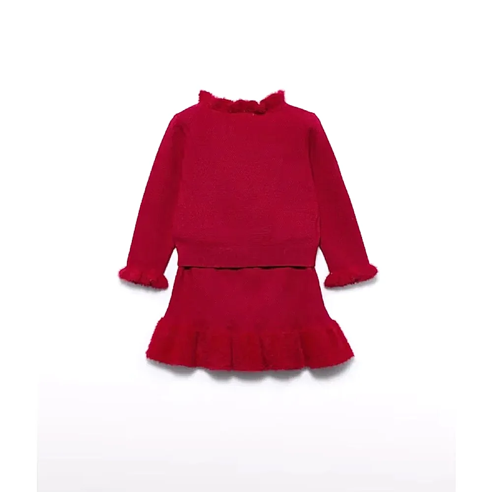 Abel & Lula Kışlık Kız Bebek Örme Bluz Etek Set Kırmızı