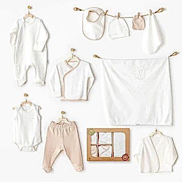 Andywawa Erkek Bebek 10'lu Hastane Çıkış Seti- Organic Line Ekru