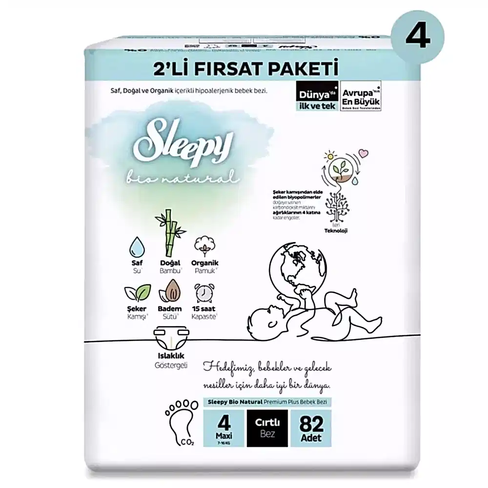 Sleepy Bio Natural No:4 Maxi 2'li Bebek Bezi 82 Adet