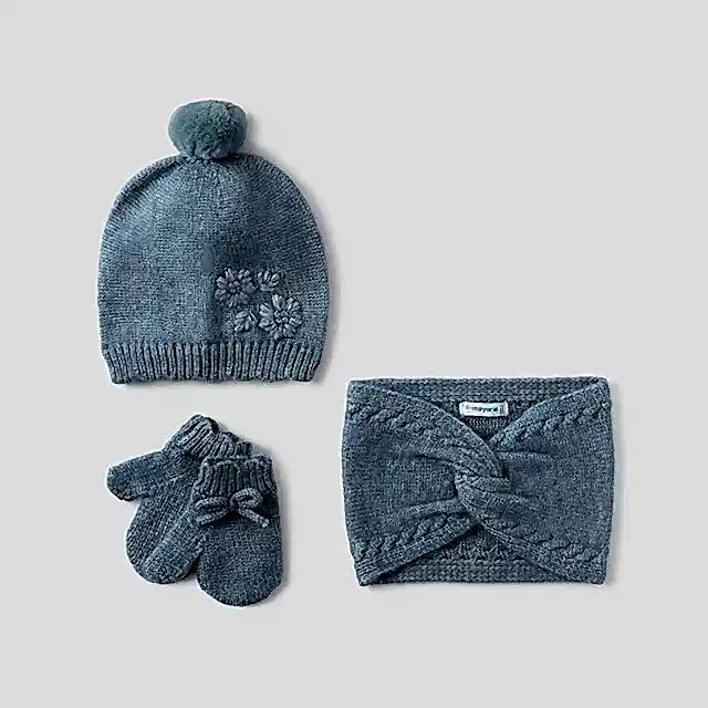 Mayoral Kışlık Kız Bebek Örme Atkı Eldiven Bere Set Mavi