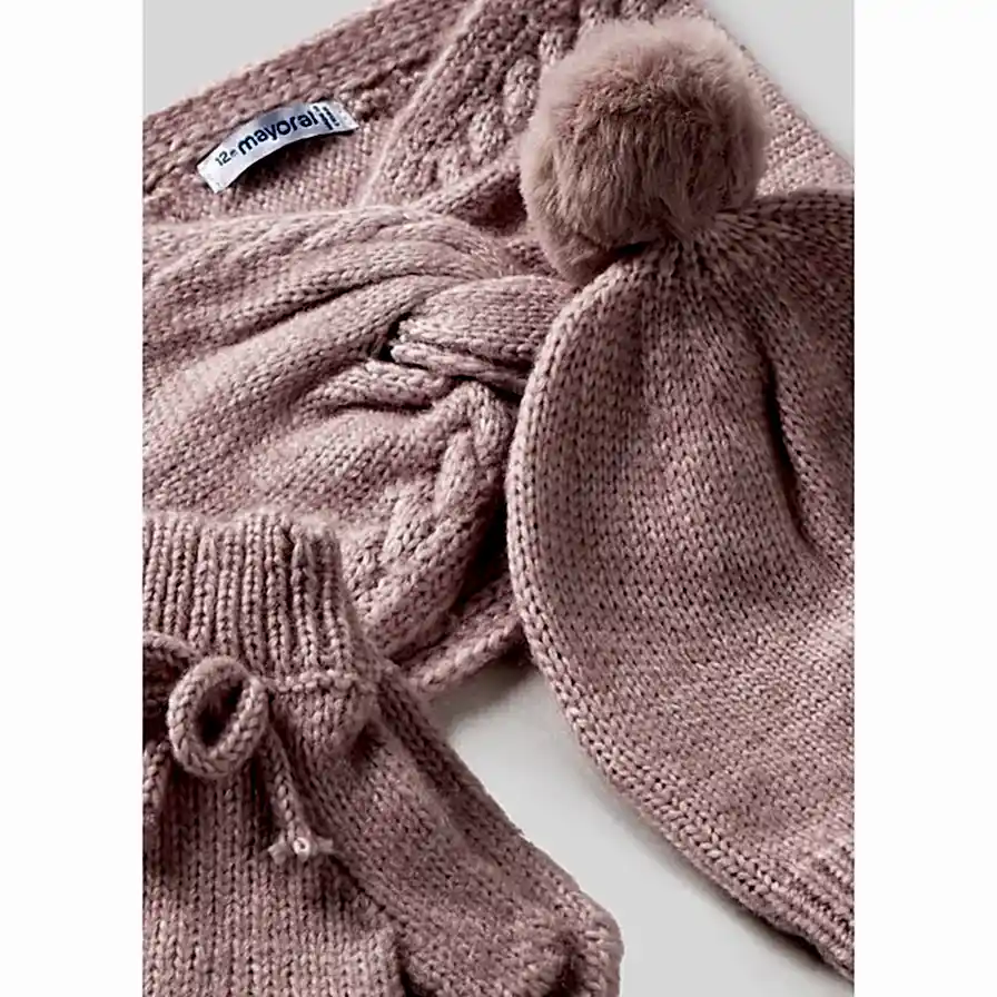 Mayoral Kışlık Kız Bebek Örme Atkı Eldiven Bere Set Pembe