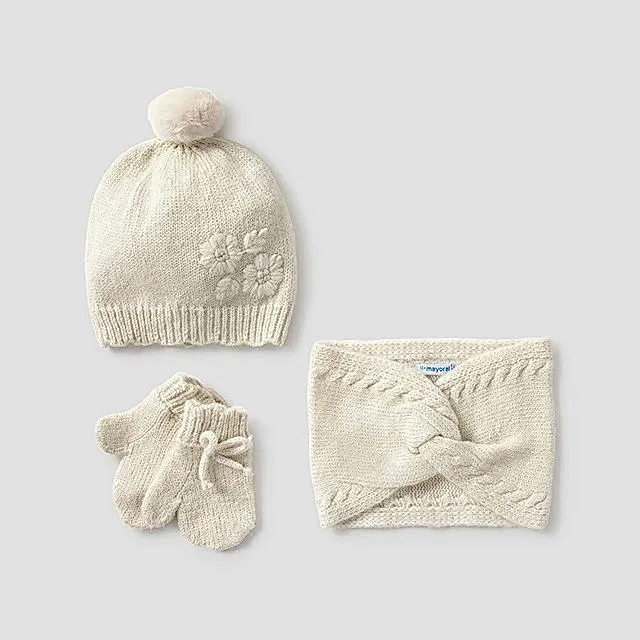 Mayoral Kışlık Kız Bebek Örme Atkı Eldiven Bere Set Bej