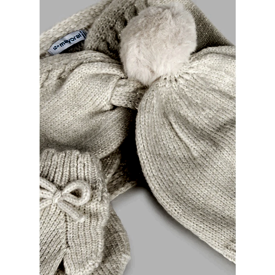 Mayoral Kışlık Kız Bebek Örme Atkı Eldiven Bere Set Bej