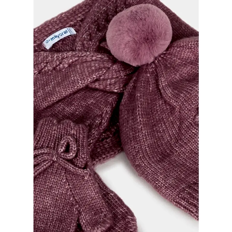 Mayoral Kışlık Kız Bebek Örme Atkı Eldiven Bere Set Koyu Pembe