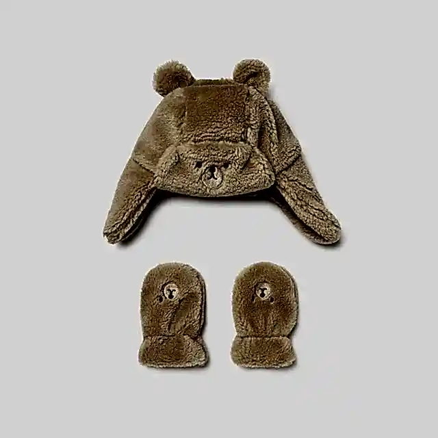 Mayoral Kışlık Erkek Bebek Kürklü Eldiven Bere Set Bej