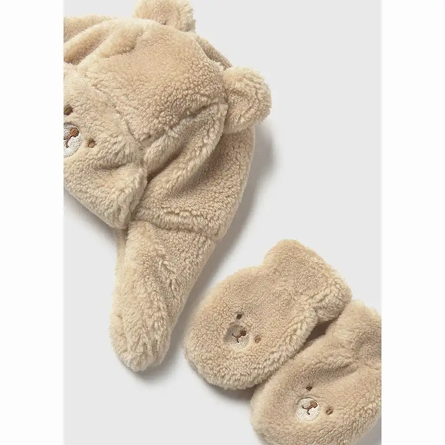 Mayoral Kışlık Erkek Bebek Kürklü Eldiven Bere Set Bej