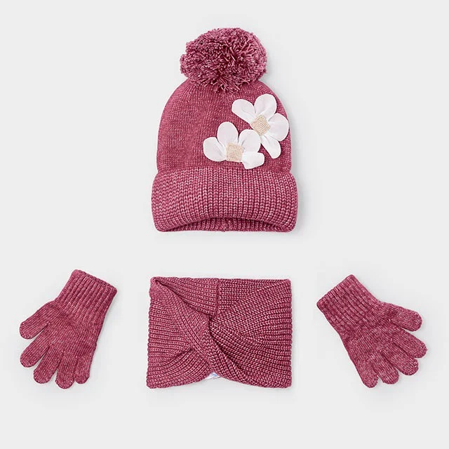 Mayoral Kışlık Kız Örme Atkı Bere Eldiven Üçlü Set Kırmızı