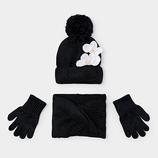 Mayoral Kışlık Kız Örme Atkı Bere Eldiven Üçlü Set Siyah
