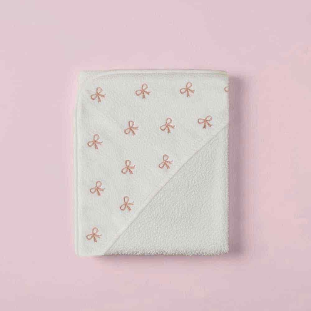 Mama Yoyo Bebek Banyo Havlusu Fiyonk Desenli 90x90 cm Ekru