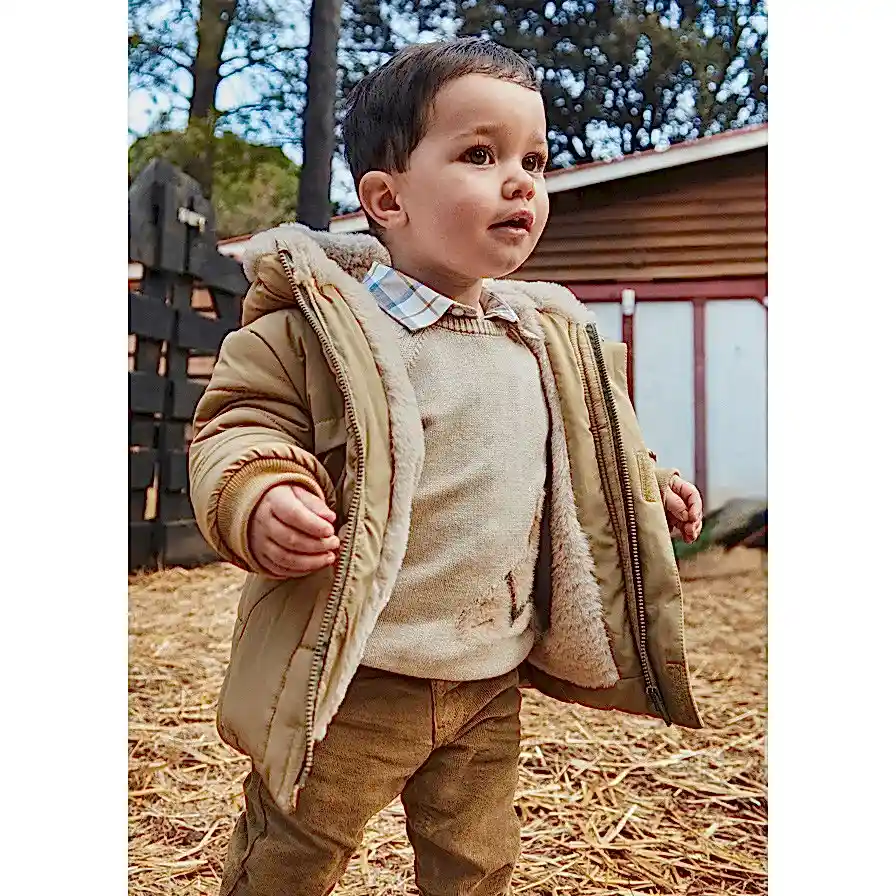 Mayoral Kışlık Erkek Bebek Kürklü Kapşonlu Mont Bej