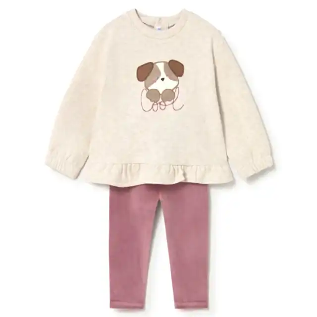 Mayoral Kışlık Kız Bebek Sweatshirt Tayt Pantolon Set Bej