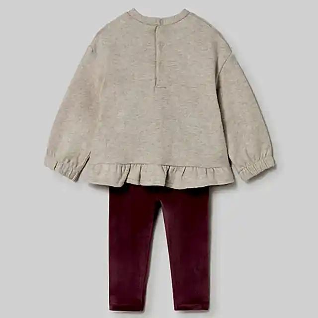 Mayoral Kışlık Kız Bebek Sweatshirt Tayt Pantolon Set Bej