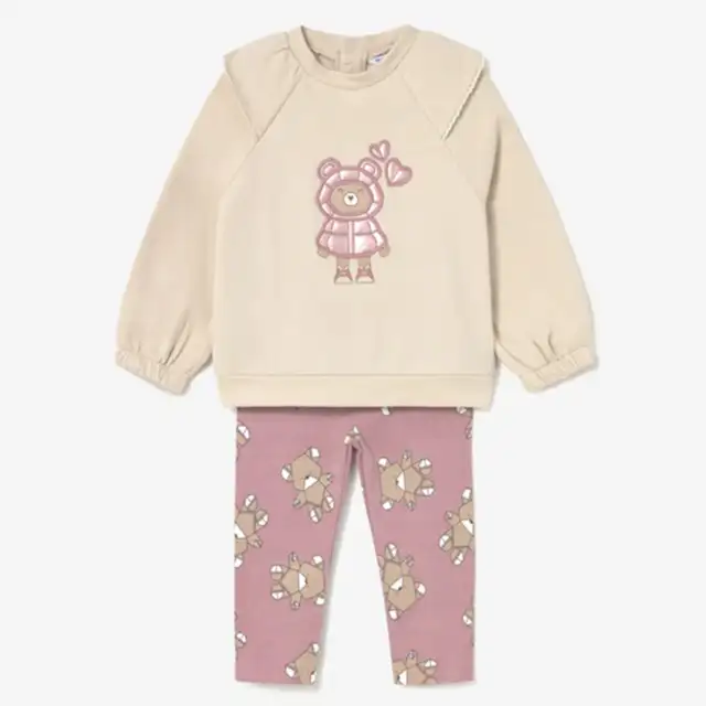 Mayoral Kışlık Kız Bebek Sweatshirt Tayt Pantolon Set Bej