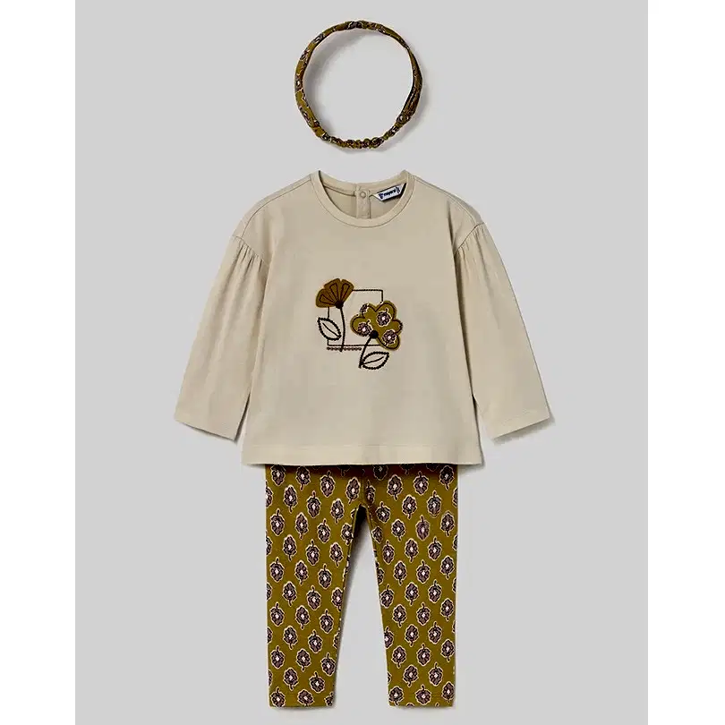 Mayoral Kışlık Kız Bebek Bluz Tayt Saç Bandı Set Sarı