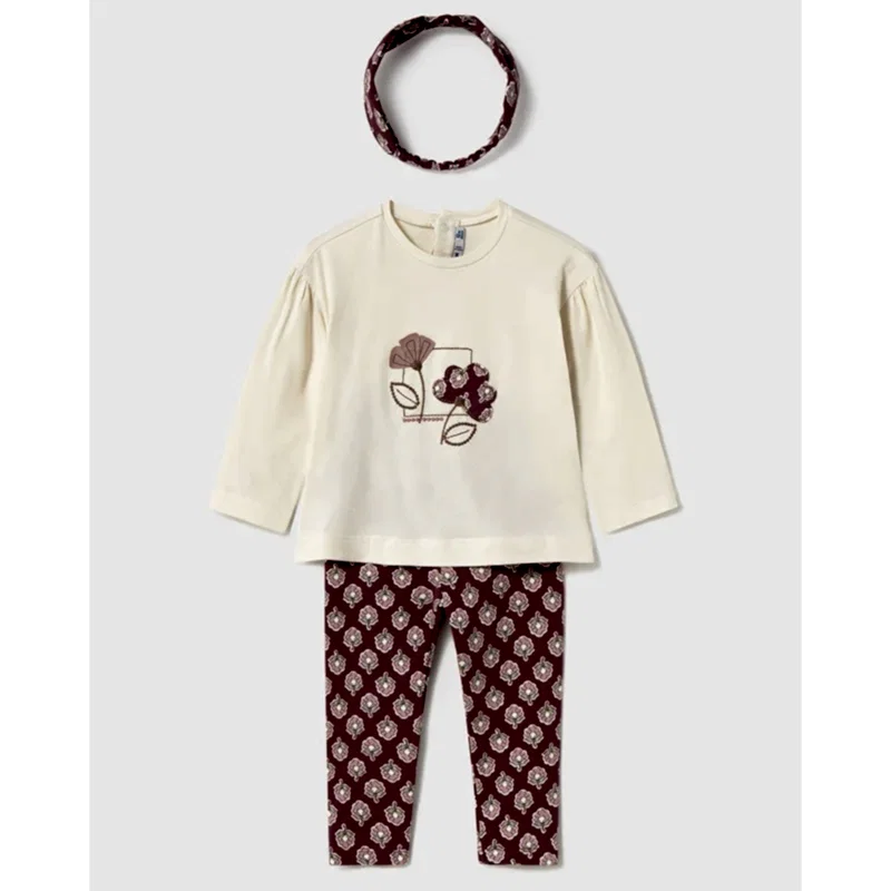 Mayoral Kışlık Kız Bebek Bluz Tayt Saç Bandı Set Pembe