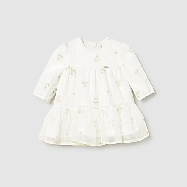 Mayoral Kışlık Kız Bebek Tül Elbise Ekru