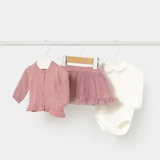 Mayoral Kışlık Kız Bebek Body Ceket Tütü Etek Set Pembe