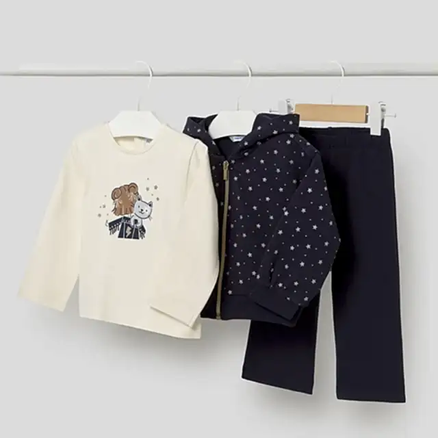 Mayoral Kışlık Kız Bebek Ceket T-shirt Eşofman Üçlü Set Lacivert