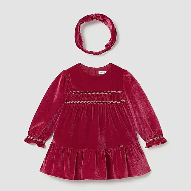 Mayoral Kışlık Kız Bebek Elbise Saç Bandı Set Kırmızı