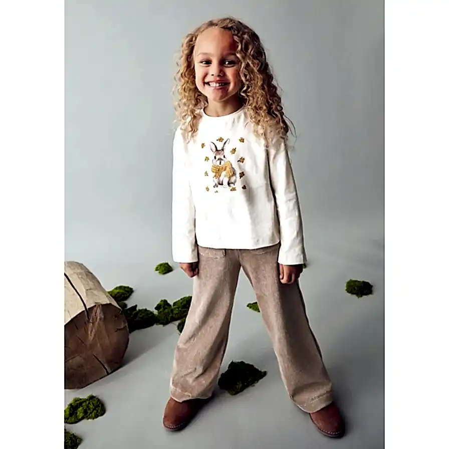Mayoral Kışlık Kız Uzun Kol T-shirt Ekru
