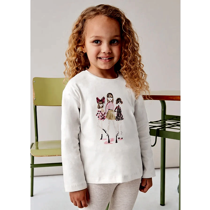 Mayoral Kışlık Kız Uzun Kol T-shirt Ekru