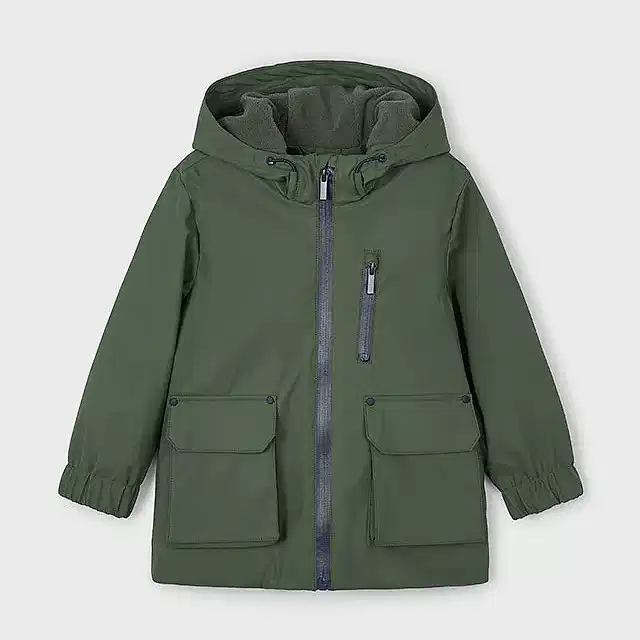 Mayoral Kışlık Erkek Kapşonlu Uzun Yağmurluk Ceket Yeşil