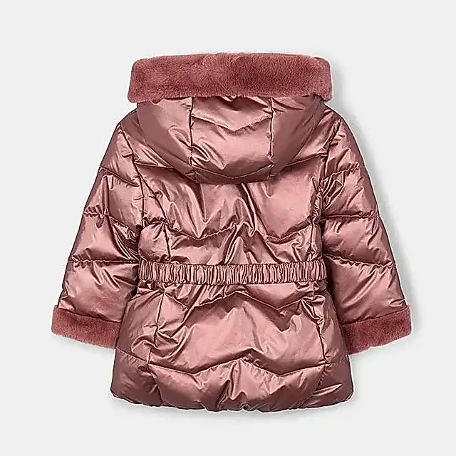 Mayoral Kışlık Kız Kapşonlu Kürklü Uzun Mont Pembe