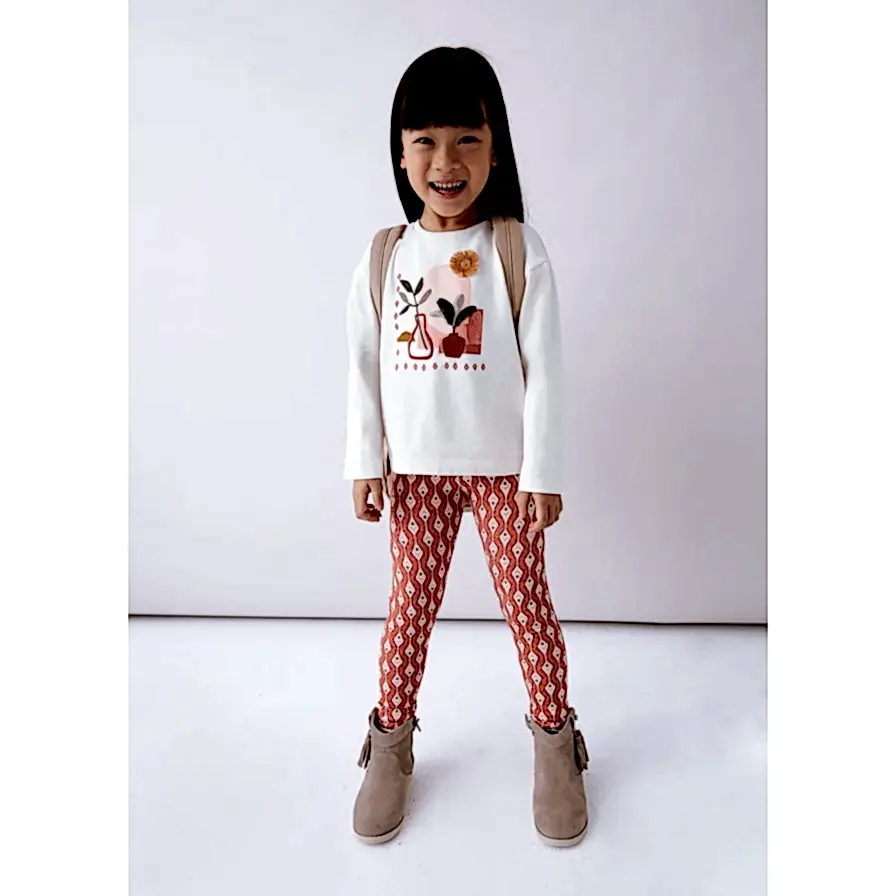 Mayoral Kışlık Kız Uzun Kol T-shirt Tayt Set Ekru