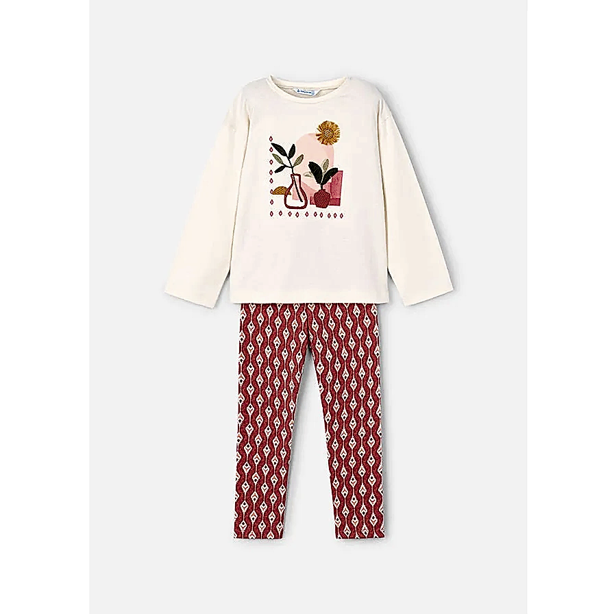 Mayoral Kışlık Kız Uzun Kol T-shirt Tayt Set Ekru