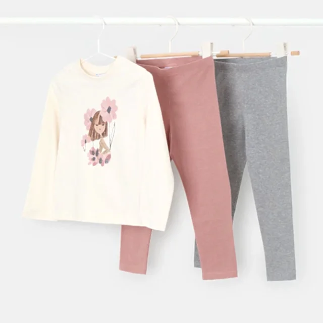 Mayoral Kışlık Kız Uzun Kol T-shirt Tayt Üçlü Set Pembe