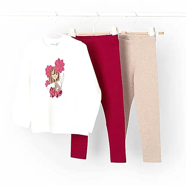 Mayoral Kışlık Kız Uzun Kol T-shirt Tayt Üçlü Set Kırmızı