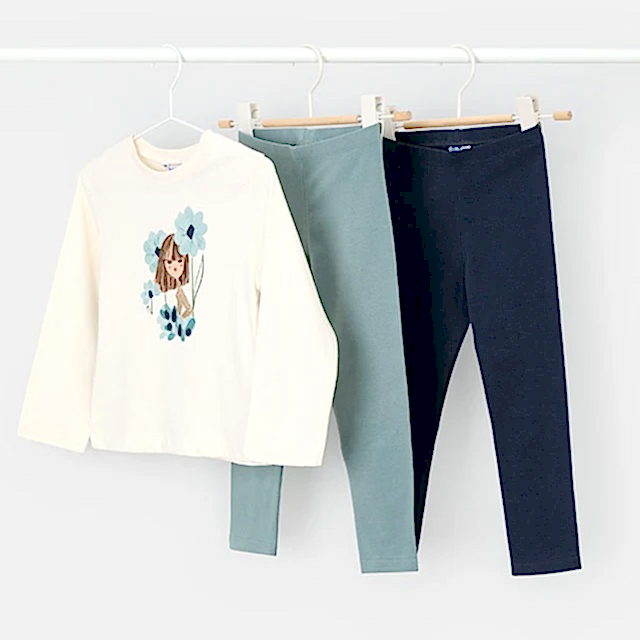 Mayoral Kışlık Kız Uzun Kol T-shirt Tayt Üçlü Set Yeşil