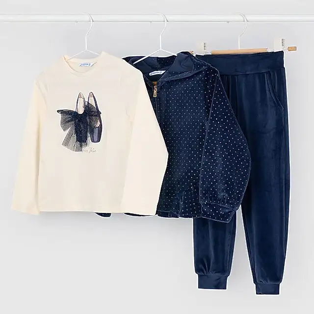 Mayoral Kışlık Kız Kapşonlu Ceket T-shirt Eşofman Üçlü Set Lacivert