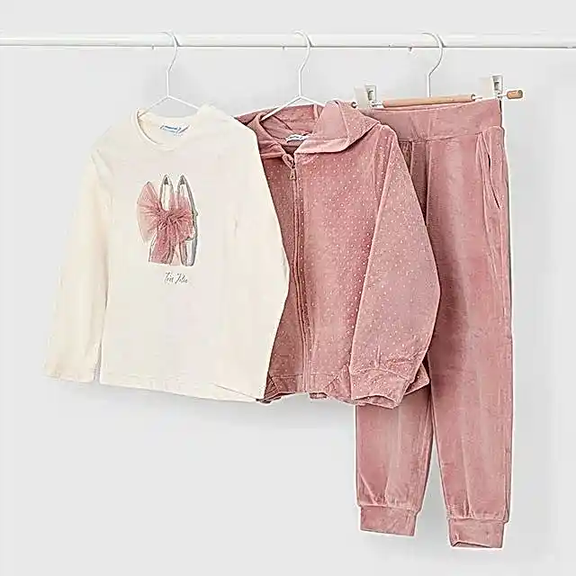 Mayoral Kışlık Kız Kapşonlu Ceket T-shirt Eşofman Üçlü Set Pembe