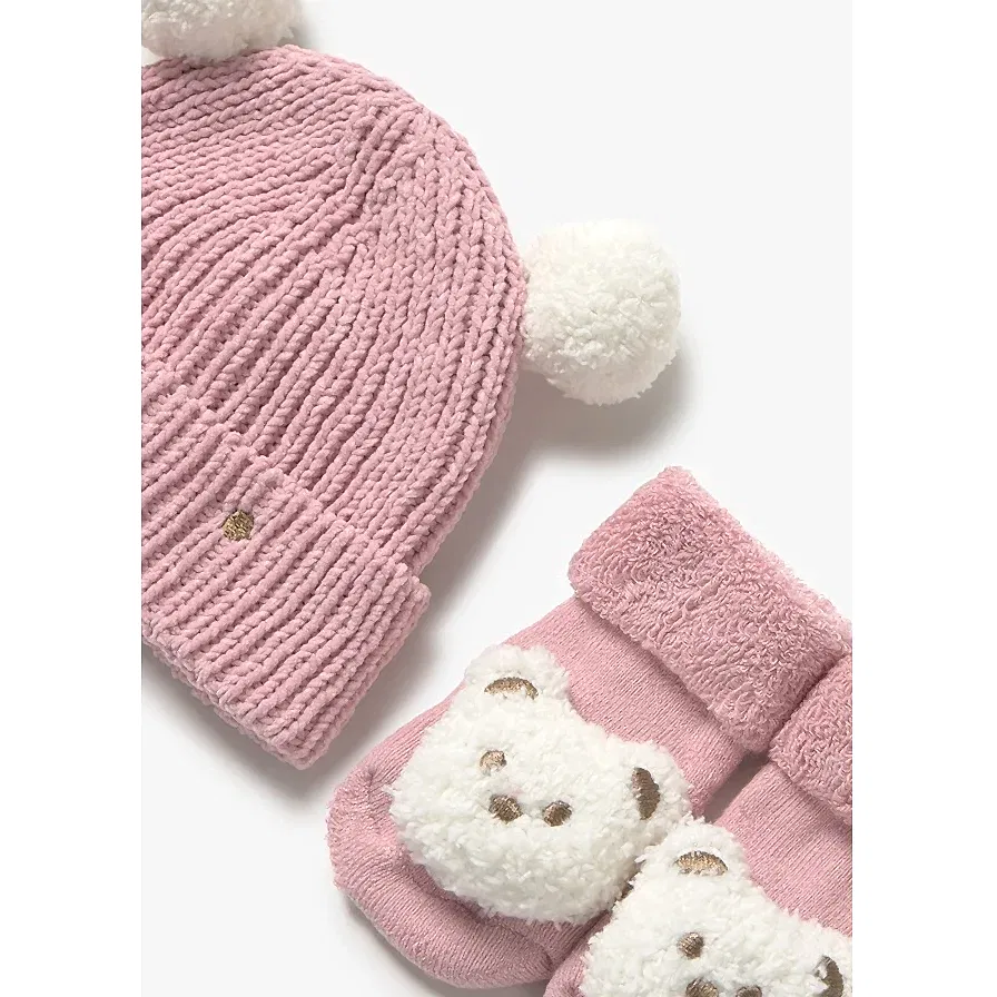 Mayoral Kışlık Kız Bebek Örme Bere Eldiven Set Pembe