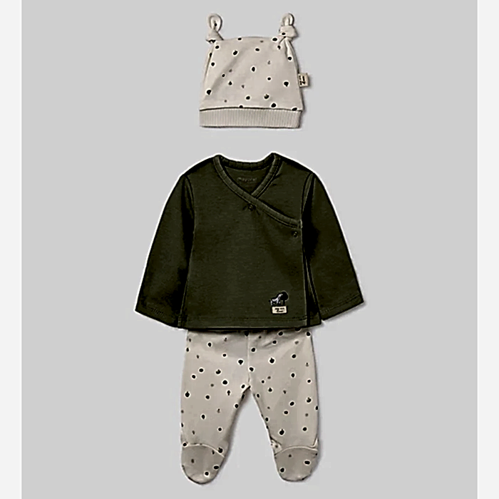 Mayoral Kışlık Bebek Zıbın Bluz Patikli Pantolon Bere Set Yeşil