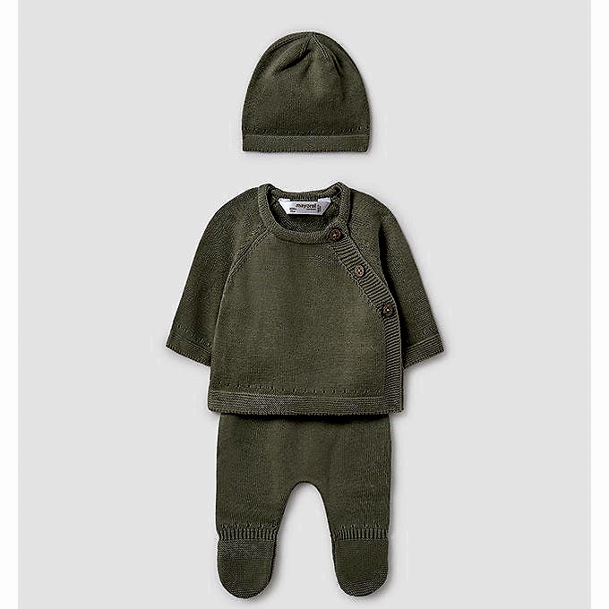 Mayoral Kışlık Bebek Zıbın Bluz Patikli Pantolon Bere Set Yeşil