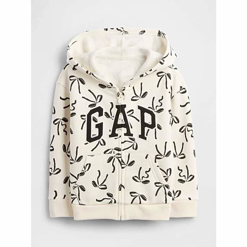 GAP Logolu Kışlık Kız Bebek Fermuarlı Kapüşonlu Sweatshirt Ekru