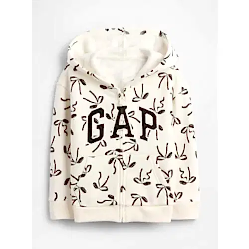 GAP Logolu Kışlık Kız Bebek Fermuarlı Kapüşonlu Sweatshirt Ekru