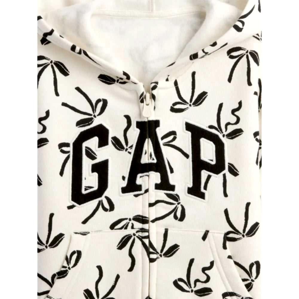 GAP Logolu Kışlık Kız Bebek Fermuarlı Kapüşonlu Sweatshirt Ekru