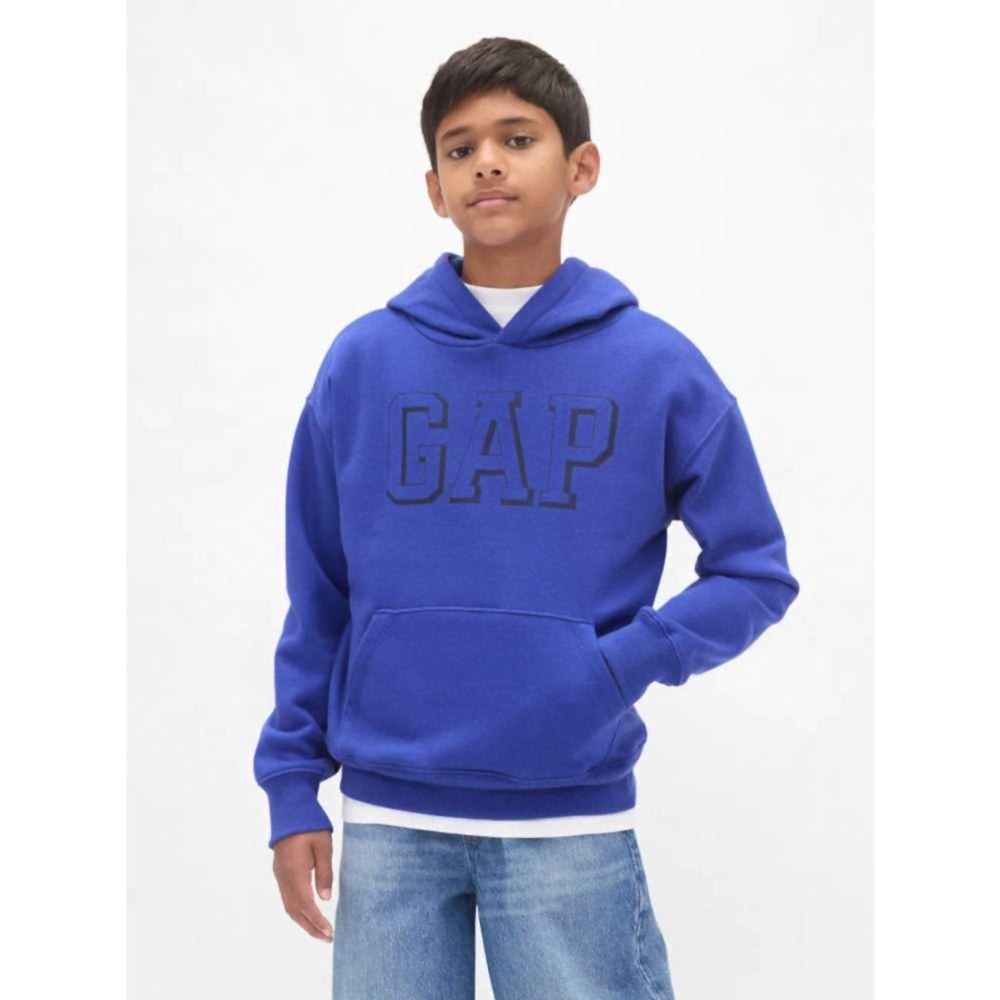 GAP Logolu Kışlık Erkek Çocuk Kapüşonlu Sweatshirt Mavi