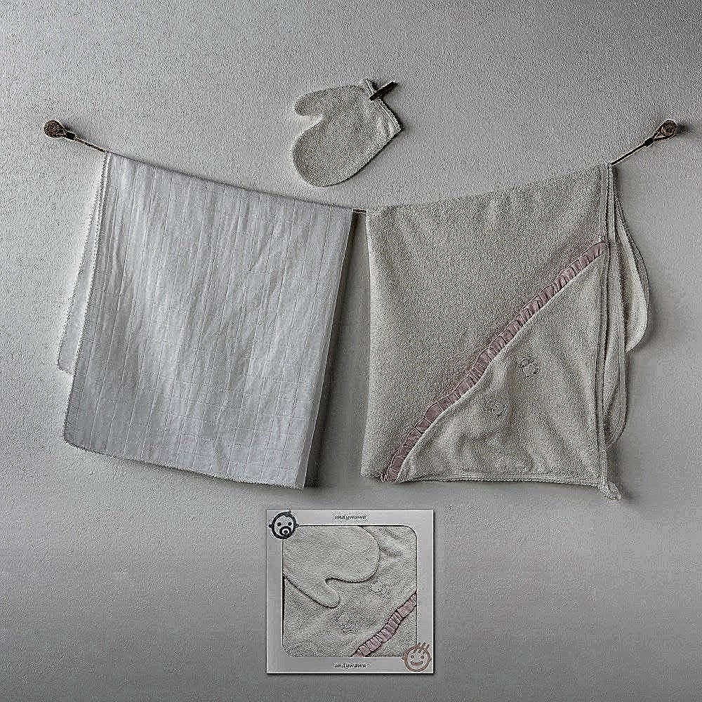 Andywawa Bebek Banyo Havlu Müslin 3'lü Set Ekru