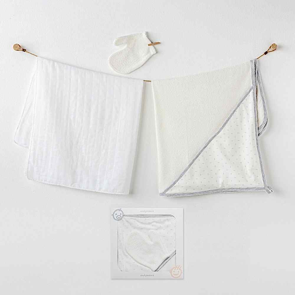 Andywawa Bebek Banyo Havlu Müslin 3'lü Set Ekru