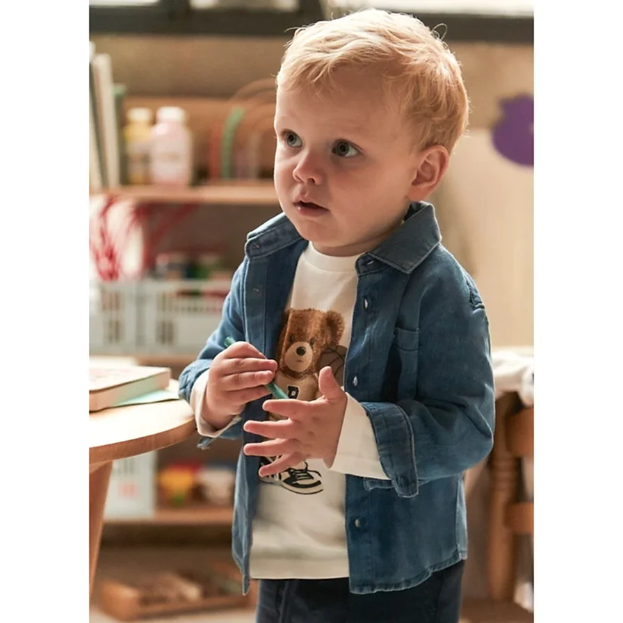 Mayoral Kışlık Erkek Bebek Denim Uzun Kol Gömlek Mavi