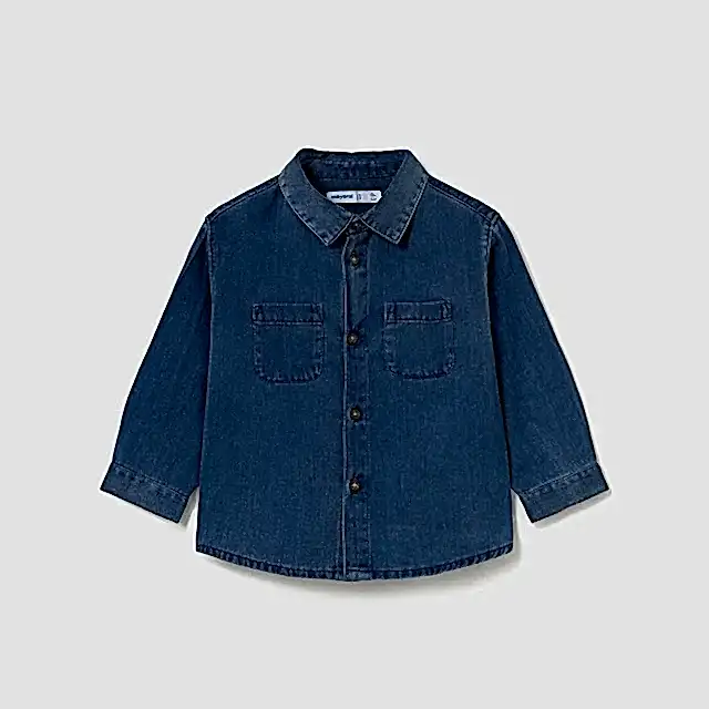 Mayoral Kışlık Erkek Bebek Denim Uzun Kol Gömlek Mavi