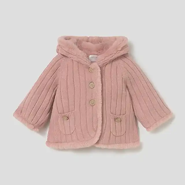 Mayoral Kışlık Kız Bebek Kapşonlu Kürklü Hırka Ceket Pembe
