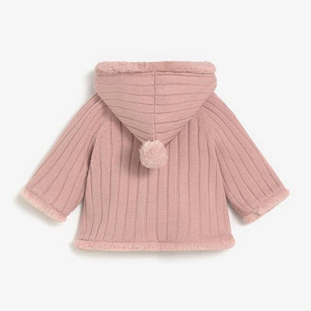 Mayoral Kışlık Kız Bebek Kapşonlu Kürklü Hırka Ceket Pembe