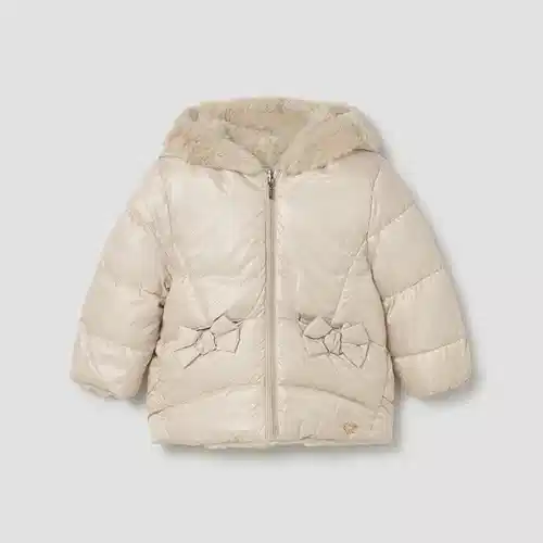 Mayoral Kışlık Kız Bebek Çift Taraflı Kapşonlu Kürklü Mont Bej
