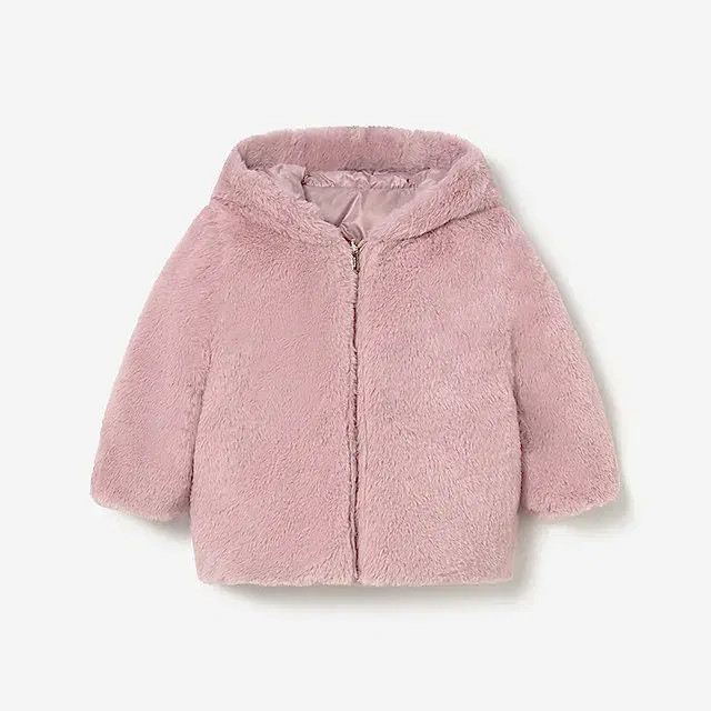 Mayoral Kışlık Kız Bebek Çift Taraflı Kapşonlu Kürklü Mont Pembe