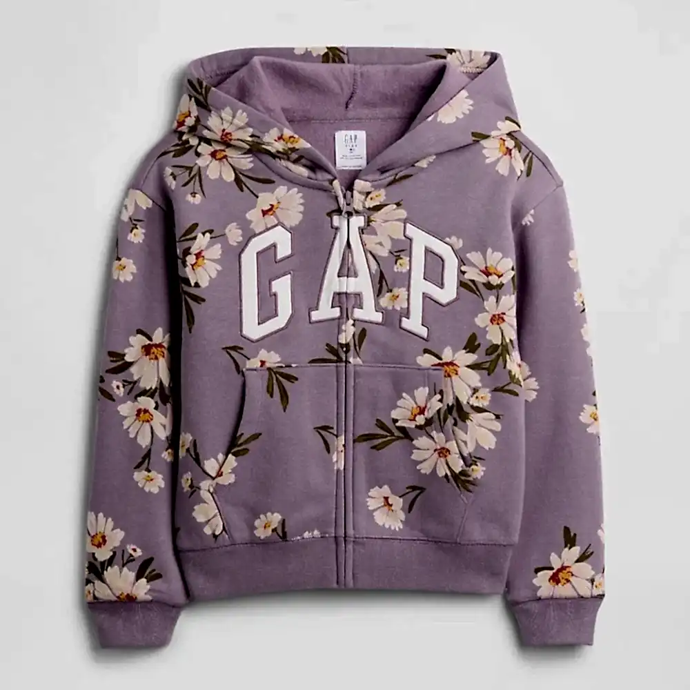 GAP Logolu Kışlık Kız Çocuk Fermuarlı Kapüşonlu Sweatshirt Mor